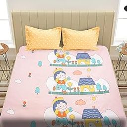 KIDOOS Cartoon Fun 300 TC Ultra-Soft Cotton Blend King Size Double BEDSHEET with Pillow Covers-image-11