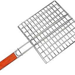 Barbecue Grilling Net, Portable Stainless Steel Grill Net Folding BBQ Grill Net BBQ Accessories with Wooden Handle for Roast Fish Vegetable Shrimp Seafood-image-18