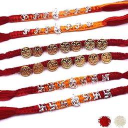 Om Rakhi Ganesha Rakhi Coin Rakhi for Brother|Golden Silver Rakhi Dora Rakhi Set of 6 with Roli Chawal-image-57