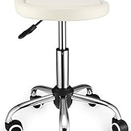 Swivel Rolling Stool with Wheels Height Adjustable Stool Chair Drafting Chair with Low Back White-picture-15
