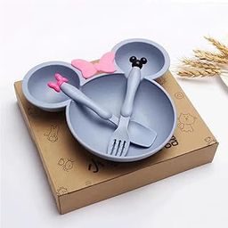 Dinner Plate for Kids, Mickey face Baby Training Cute Dinner Dish, Unbreakable Eco Friendly Dishwasher Safe Plate with 2 Spoon for Boys & Girls (Blue Mickey)-image-23