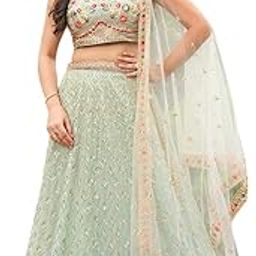 Woman's Classic Sea Green Faux Georgette Sequins Umbrella Lehenga Choli And Dupatta-image-29