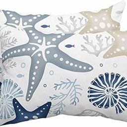 Lumbar Pillow Covers Set of 2, Blue Starfish Coastal Waterproof Outdoor Chaise Lounge Pillow Covers with Elastic Strap, Summer Beach Nautical Coral Sea Headrest Pillowcase for Patio, 11 x 16-image-110