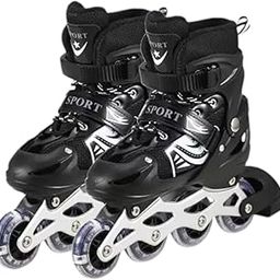 New Inline Skates |Adjustable Inline Roller |Unisex Outdoor Skating Shoes Roller Blades with Led Flash Lights Featuring Wheels (Black)-image-41