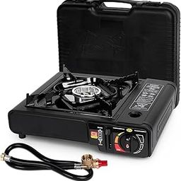 Tocexy Dual Fuel Portable Gas Stove for Propane & Butane, Camping Stove Propane Adapter Hose and Carrying Case Included Aluminium Brass Burners Black 7800BTUs-image-20