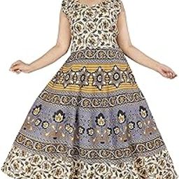 Women's Designer Maxi Midi-Dress Traditional Fit and Flare Pure Cotton Kurti Long Summer Maxi Casual Wear Printed Rajasthani Jaipuri Floral-image-78