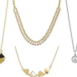Set of 4 Pendant Necklaces for Women – Elegant Gold & Silver-Tone Chains with Pearl, Clover, Heart & Designer Stone Styles – Fashion Jewelry-image-18