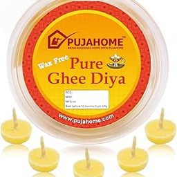 Pujahome Ghee Diya for Puja – 100 Pcs Cow Ghee Wicks, Ghee Batti for Pooja, Festivals, Havans| Long-Lasting, Vegan Ghee Diya Batti with 30-Minute Burning Time-Yellow-image-74