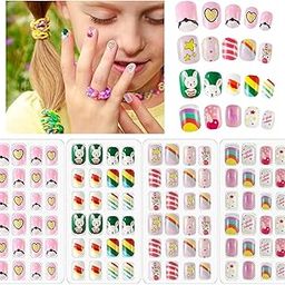 Girl's Press on Nails Children Acrylic Fake Nails, Lovely Press on French Nails for Girl's Christmas Gift Nail Design Decoration, Lightweight,Long Lasting, Easy to Use -Multi (Nails Children, 24)-picture-24