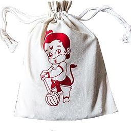Handmakers Red Hanuman Print Canvas Potli Bags 7 * 9 inch (30)-37
