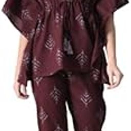 Women's Cotton Printed Night Wear Kaftan with Matching Bottom Night Suit Set-image-7