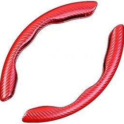 Automaze New Carbon Fiber ABS Texture Steering Wheel Grip Cover for Cars, Safe and Non Slip Car Interior Accessory (Carbon Red)-image-18