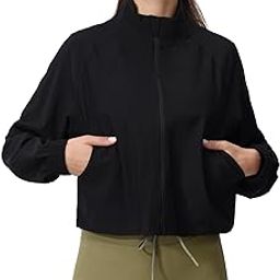 Women's Full Zip Athletic Workout Running Yoga Gym Cropped Track Jackets-image-84