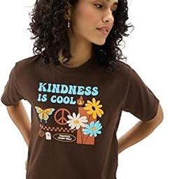 Originals: Kindness is Cool Women and Girls Short Sleeve Round Neck Brown Graphic Printed Regular Fit Cotton T-Shirts-image-56