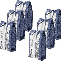 Set of 6 Printed Shoe Bags for Travel | Transparent Top with Zipper | Dustproof, Multi-Functional Shoe Storage Bags | Ideal Travel Organizer Pouches for Luggage | Navy Blue-picture-27