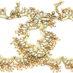 Gold Plated Moon Shape Kundan Anklet for Women-image-31