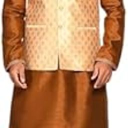 Men's Silk Blend Kurta Pyjama Set with Bundi Jacket Waistcoat Set-image-116