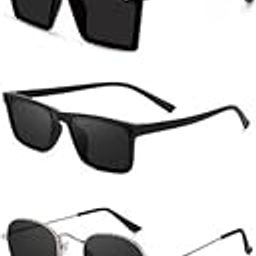 Unisex combo offer pack of 5 shades Unisex Fashion Sunglasses Set, 5 Pairs, Metal Frame, Black and Silver - Combo5-928-image-95