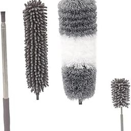 UTHCLO 1set Telescopic Handheld Duster Microfiber and Chenille Adjustable for Efficient Household Cleaning for High Corners Furniture and Electronics-image-61