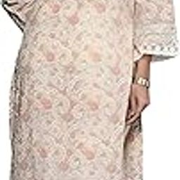 Women Off-White Floral Printed Straight Kurta – V Neck, Lace Detail, Long Flared Sleeves, Stylish & Elegant-image-23
