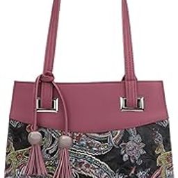 Women's Stylish Faux Leather & Paisley Fabric Shoulder Handbag with Tassel | Trendy Office, Casual, Travel Tote Bag for Ladies & Girls – Burgundy & Multicolor | Gift for her-23