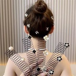 ZAVVU & KRIZOUS Elegant Flower Hair Comb Set for Women, Stylish Black Spiral Clips with Pearl and Floral Designs, Perfect for Wedding, Parties, Daily, Chic Updo Hairstyles, 1 Pcs - Multi Design.-image-34