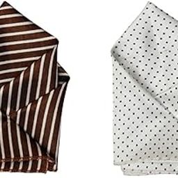 Men’s Pocket Square Combo – Brown Striped & White with Black Polka Dot Satin Handkerchief Set-picture-56