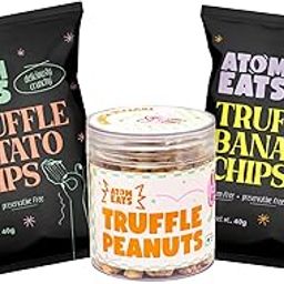 Atom Eats | Truffle Banana Chips, Potato Chips - 40g each & Peanuts - 120g - Variety Pack | Luxurious Black Truffle Namkeen Snacks, Crunchy & Gourmet | Perfect for Tea, Coffee, Wine | Imported Quality-image-22