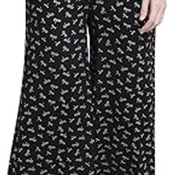 Women Black & White Printed Flared Cotton Lounge Pants-picture-13