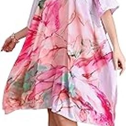 Label Aarna Soft Satin Short Kaftan with Digital Print and Hidden Adjustable Belt | Free Size [M-3XL | Coverup | Tunic | Kaftan Dress for Women-image-72