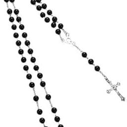 Black Bead Jesus Cross Crucifix Rosary Holy Cross Christian Trendy Fashion Pendant Xmas Gift Religious Chain Pendant Locket Necklace Spiritual Jewellery for Men/Women-image-33