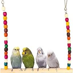 KSK Pet Products Bird Toys Parrot Swing Toy with Colorful Wooden Beads Bells and Pet Bird Cage Hammock Hanging Chew Toys for Small Parakeets Cockatiels, Conures, Lovebirds, Finches(11X10Inch)-22