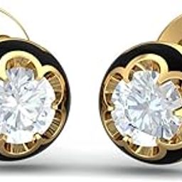 14KT Yellow Gold Diamond Floral Enamel Solitaire Stud Earrings for Women-image-65