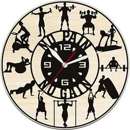 qeznef Strength Fitness No Pain No Gain Gym Laser Cut Wooden Wall Clock Decor Bodybuilding Sport Event Keep Fit Art Wall Watch-31