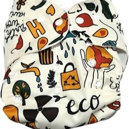 The Mom Store Baby Cotton Reusable Cloth Diaper | With 4 Layer | Ultra Thin Inserts Pad And Adjustable Snap Buttons | For New Born Babies | 3 Months -3 Years (Pack Of 1) Eco Friendly Print-image-1
