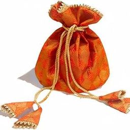 Plush Gifting Luxury Handcrafted Shagun Potli Bags | Pack of 3 | Wedding Potli | Baby Shower | Diwali Gift | Roka Shagun | Traditional Return Gift | Raw Silk | Gota Patti | Rust Orange-image-81
