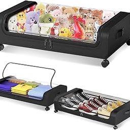 HASTHIP® 1 Pcs Under Bed Storage Organizer Zip Cover with Wheels, Rolling Under Bed Storage Container, 32"x17"x6.3" Storage Container for Clothes, Shoe, Blankets, Toys, Bedding, Books (Black)-image-10
