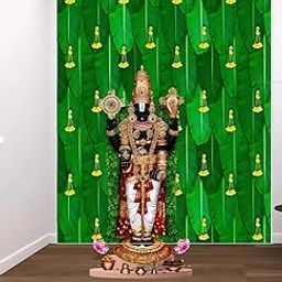Zeonely Mart Banana Leaf Curtain Backdrop Decoration Cloth with Yellow Flowers, Size : (8 x 5) feet, Background Decoration Cloth for Pooja | varalakshmi Background-7