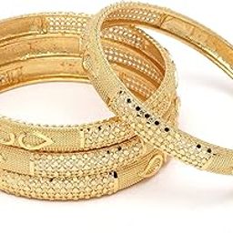 Set Of 4 Gold-Plated Classic Paisley Shaped Textured Handcrafted Bangles-12