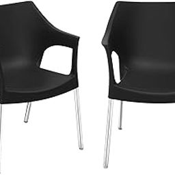Nilkamal Plastic Chair for Cafe with Arm |Set of 2 | 3 Year Warranty | For Home, Living Room, Outdoor | Black Colour | NS10SS-image-1