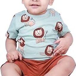 Baby Boys Classic Fit Cotton T-Shirt and Short Set | Blue/Brown | 9-12 Months | KIDS12643-image-61