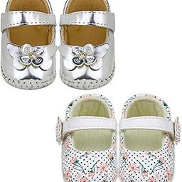 6 To 12 Months Baby Girls Set of 2 Pair Synthetic Leather Sandal Booties (Silver,White) -BT1208andBT1243-image-109