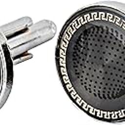Unique Men Jewelry Silver Plated Black Color Round Shape Sleeve Button Formal Cuff Button Wedding Shirt Button, Suit, Blazer Cufflinks Pair Gift Set for Men (230-CHC4-1093-S)-image-12