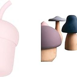 Tudd Mini Sip | Spill-Proof Silicone Straw Cup for Kids | Pink with Mushroom Stacking Toy - Stackable, BPA Free Educational Toy | Mix Colour-image-49