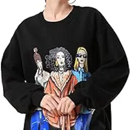 showoffff SHOWOFF Women's Graphic Black Oversized Pullover -6308_Black-picture-35