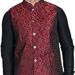 Maroon Woven Design Nehru Jacket For Men (Maroon, XL)-image-0