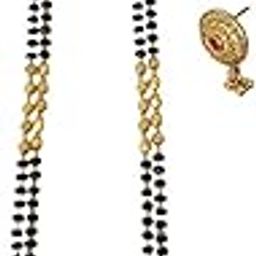 Maharashtrian Long Traditional Gold Plated Micro Polish Black and Golden Beads Round Pendant Mangalsutra and Earrings Set for Women-image-75