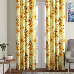 Home Sizzler 2 Piece Lily Flower Eyelet Polyester Door Curtains - 7 Feet, Yellow-image-17
