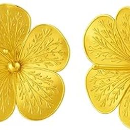 HOPE KART 2 pc Artificial Gold Metal Hibiscus Jaswanti Jasvanti Jasud Jasood Flower for Pooja Decoration Ganpati Ganesh Idol Pujan Diwali Puja in Gold Plating Home Decor 7 cm Round Dia Golden-image-18