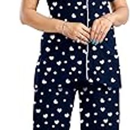 Women's Rich Cotton Fabric Printed Heart Design Night Suit Set of Shirt & Pyjama Comfortable and Breadthable Loungewear for Nightwear Or Sleepwear (Set of 1)-image-9